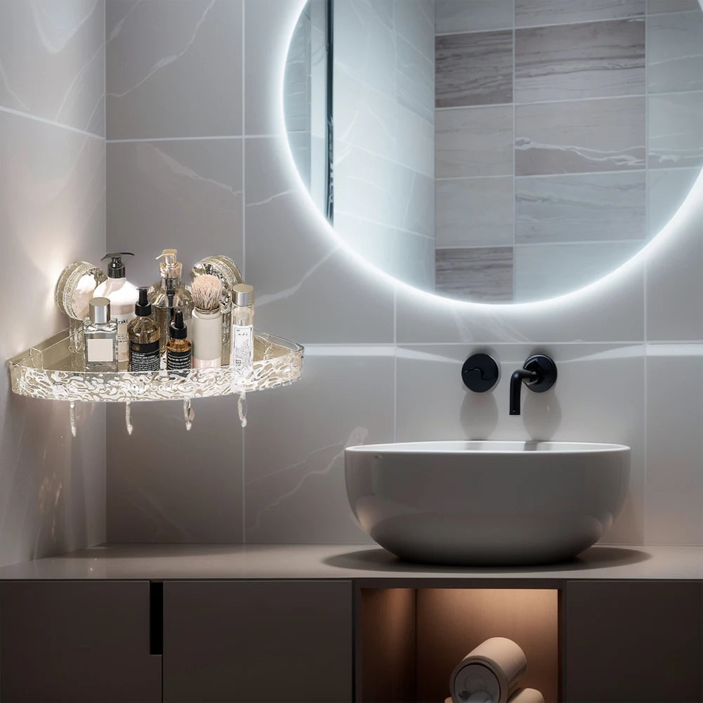 Bathroom Shower Shelf Storage Basket with 4 Hooks Wall Mounted Organizer for Shampoo Conditioner Waterproof for Bathroom Storage