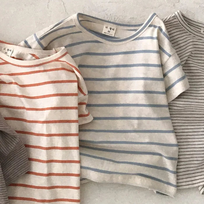 Baby Boy Stripe Shirt Summer Casual Short Bat Sleeve Kids Shirt for Boys Clothing Children Girls Sports Shirt Cotton Tops