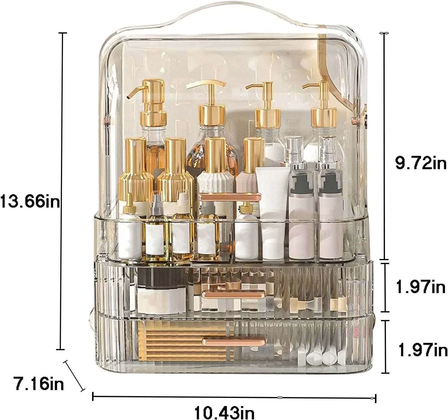 Cosmetics Storage Box With Lid and Handle Large Makeup Organizer Box Drawers for Skincare Display Cases Countertop, Bathroom