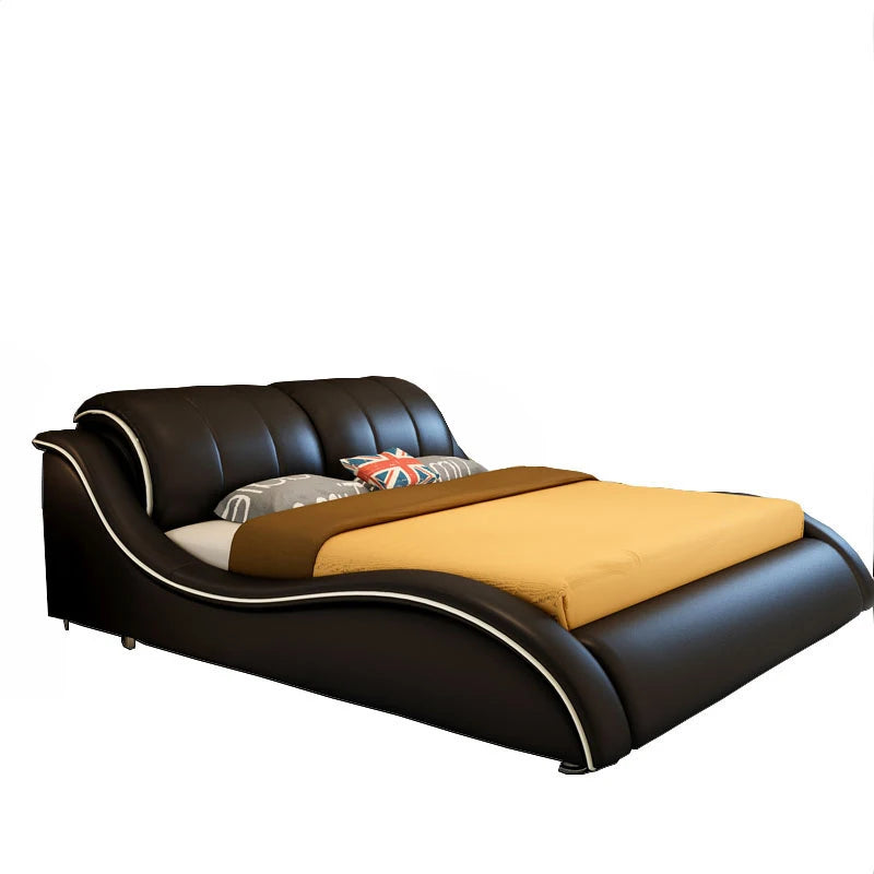 Genuine Leather Bed Frame Rectangle Upholstered Camas Double beds Designer lit 2 Personnes  Bedroom(size,color can be customized