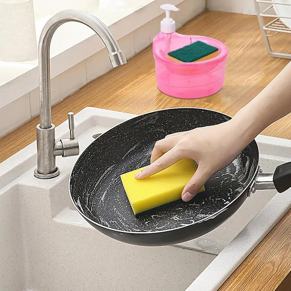 1000ml Soap Dispenser and Scrubber Holder Multi-functional Cafe Dishwashing Container Manual Sink Dish Washing Soap Dispenser