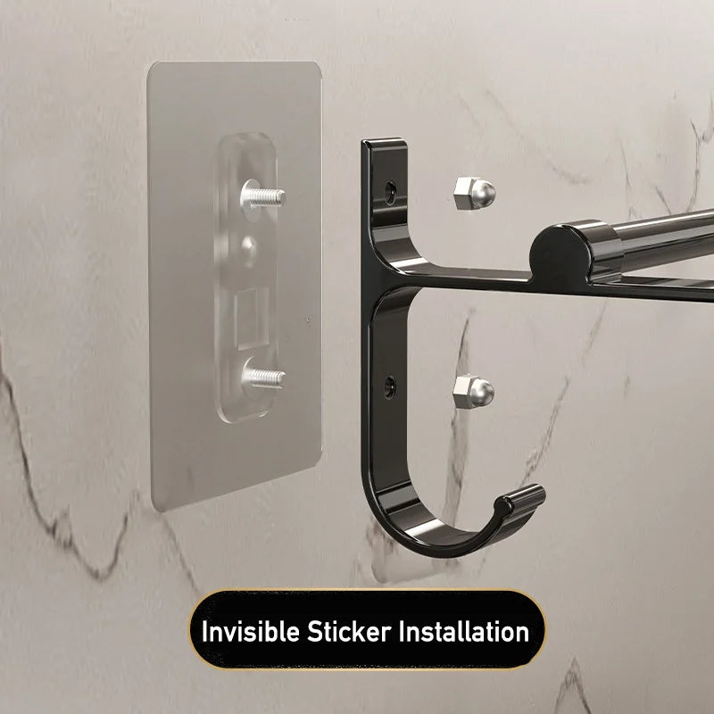 Bathroom Hand Towel Rack Towel Holder Wall Mount No Drill Mount 40/50cm Towel Bar Shelf Aluminum Double Rod 2 Tier Towel Rail