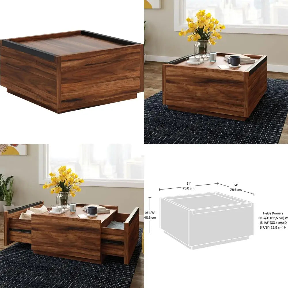 Sauder Manhattan Gate Contemporary Square Coffee Table in Blaze Acacia Finish