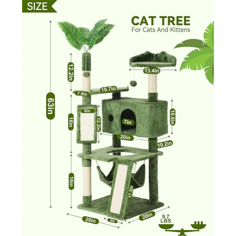 HOOPET Indoor Cat Tree Tower With Scratching Board Spacious Plush Perch And Interactive Hanging Ball Ideal For Multi-Cat Family