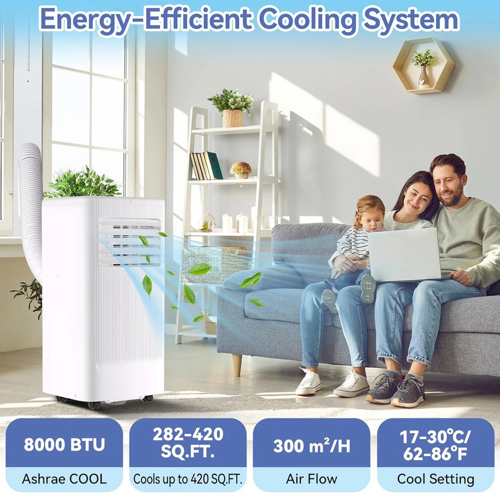 8000BTU Portable Air Conditioner 3-In-1 Standing AC Unit Cooling AC Up to 420 Sq. Ft., AC Unit with Cooling Fan and Dehumidifier