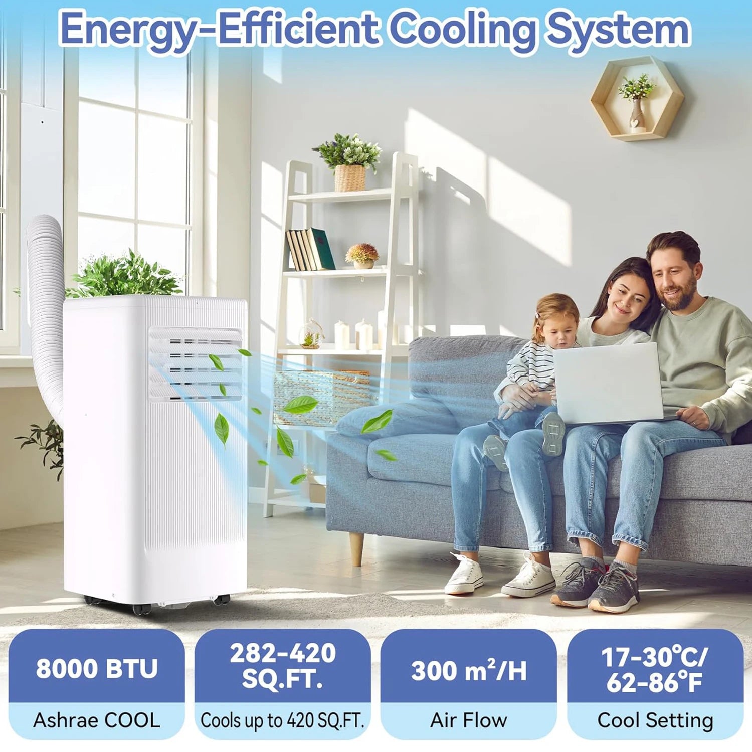 8000BTU Portable Air Conditioner 3-In-1 Standing AC Unit Cooling AC Up to 420 Sq. Ft., AC Unit with Cooling Fan and Dehumidifier