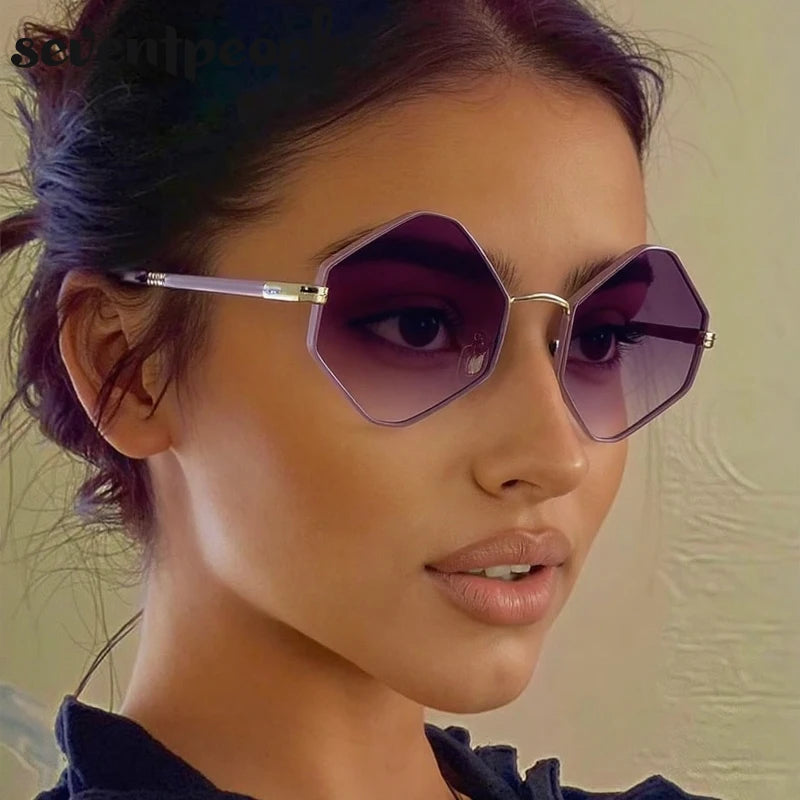 Small Frame Hexagon Punk Sunglasses Women 2025 Luxury Brand Classic Steampunk Polygon Sun Glasses For Ladies Vintage Shade UV400