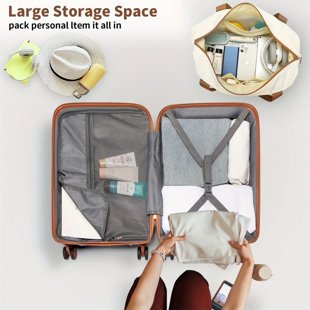 Kono 20" Lightweight Hardshell Luggage Set - Cabin Carry-On with Travel & Toiletry Bags