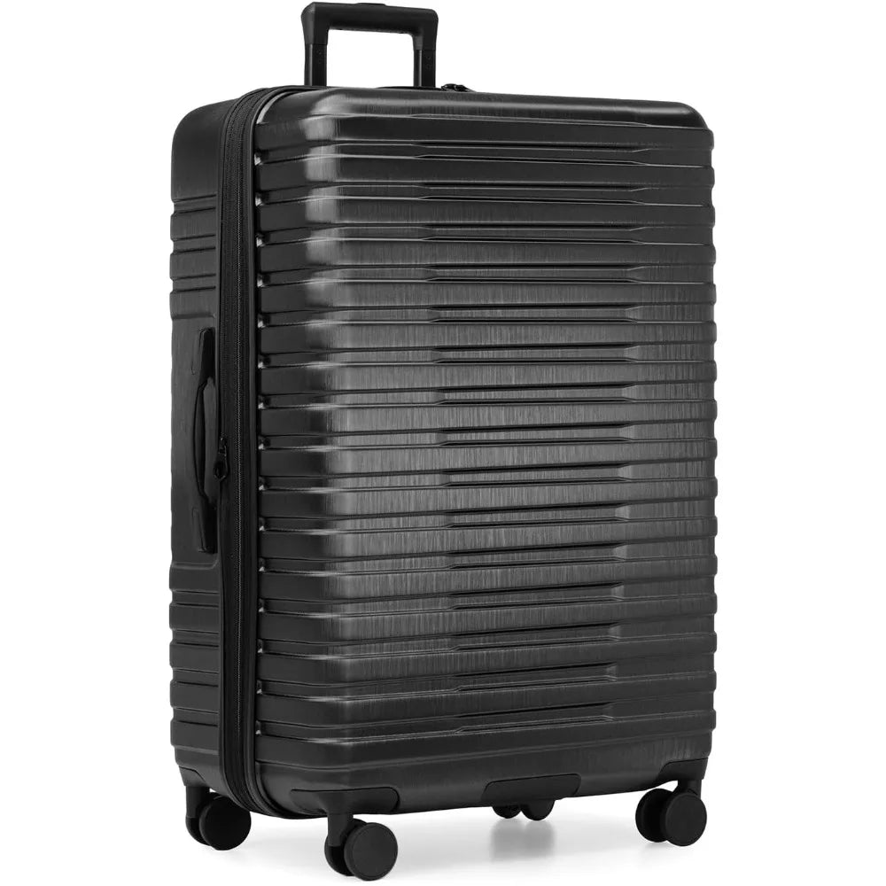 U.S. Traveler Boren Polycarbonate Hardside Rugged Travel Suitcase Luggage with 8 Spinner Wheels, Aluminum Handle, Black, Checked