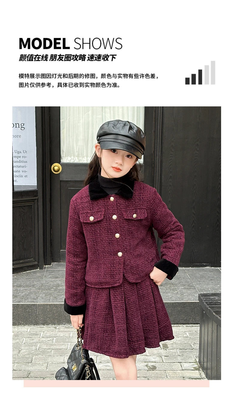 baby Girls Outfits blazer+Pleated skirt 2pcs kids girls clothes set Designer Style 4-14 years coat+skirt teen girl clothing suit