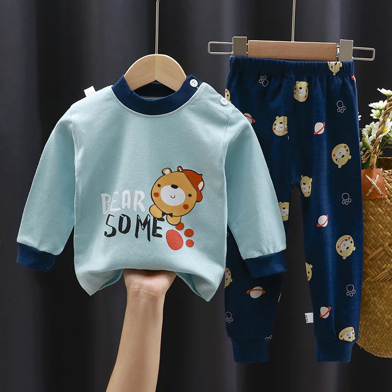 Baby Boys Clothes Sets cotton Bear Boys Girls Long Sleeve Top +Pants 2pcs Kids Clothes pajamas Suit