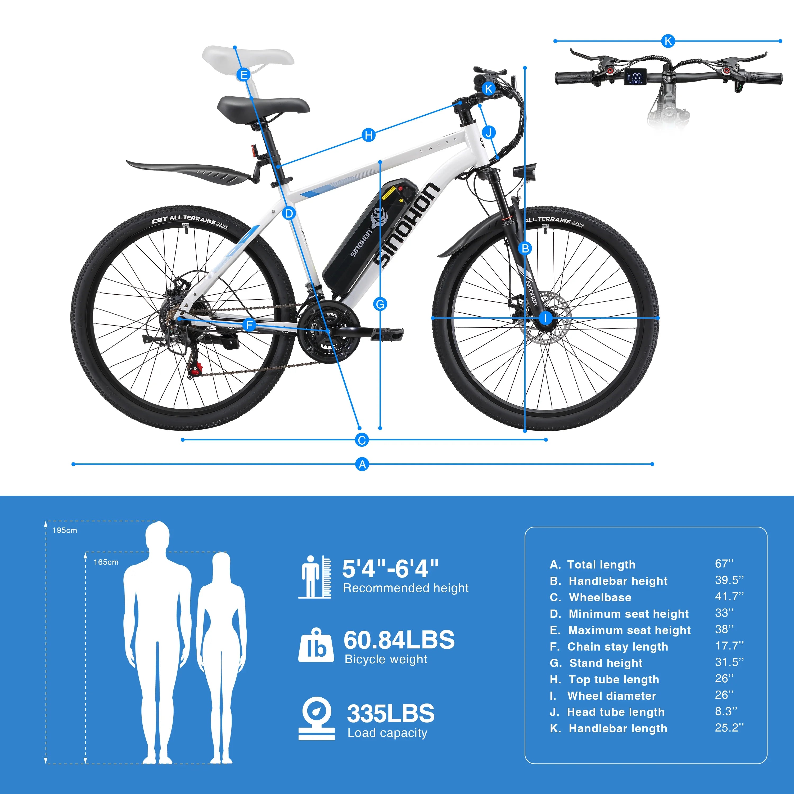 SINOHON EM200D Adult Electric Bicycle,500W city ebike, 36V 10.4AH commuting E-bike, 26 Tire  Electric Bike