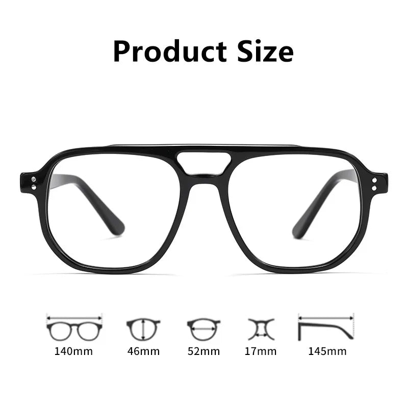 TFTB Fashion Trend Pilot Glasses Men Double Beam Acetate Ultralight Retro Optical Prescription Eyeglasses Frame Women 140mm