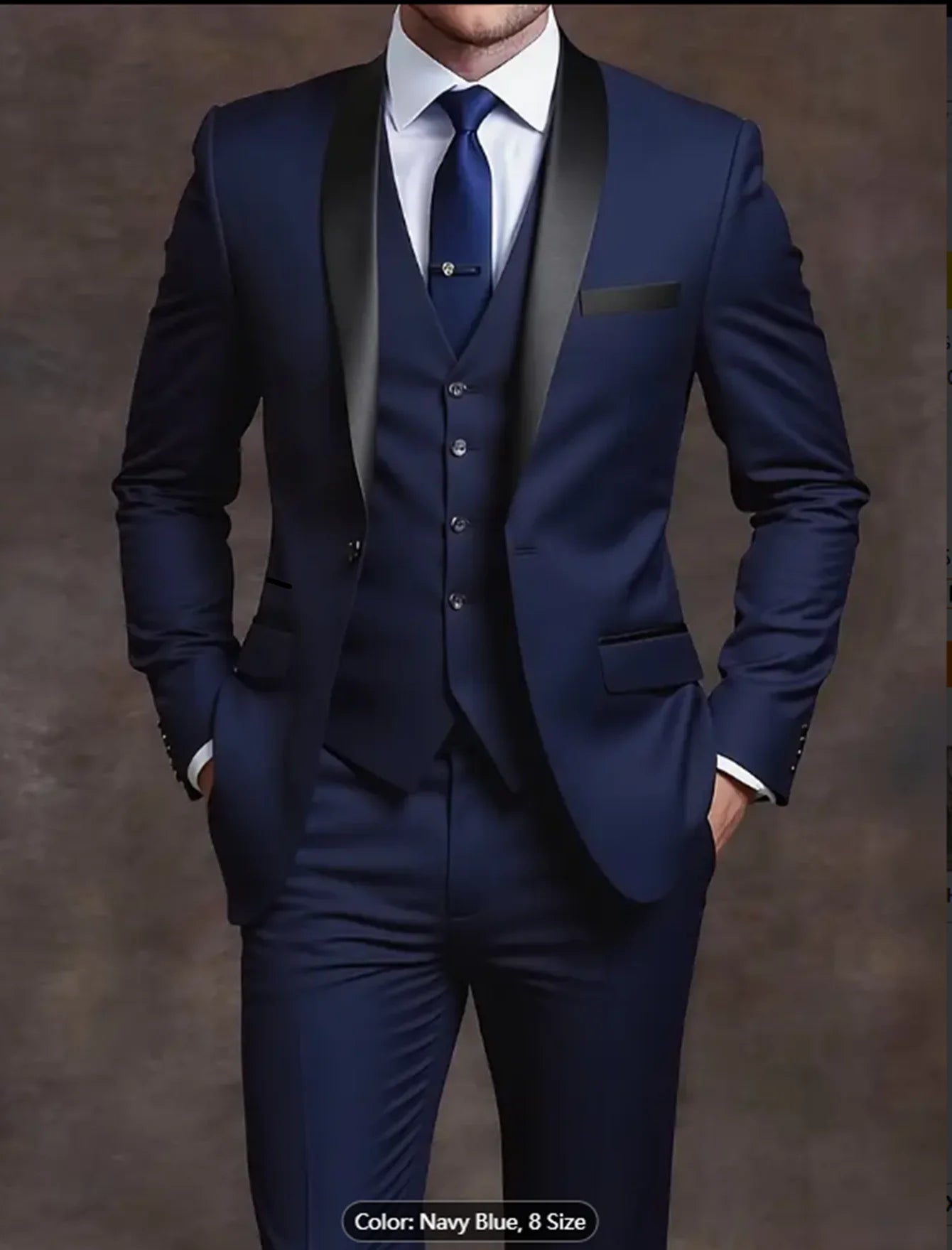 3pcs Men's Party Suit with Lapel Collar, Polyester And Viscose Blend, Skinny Fit, Solid Color, Long Sleeve, Button Front, Pants,