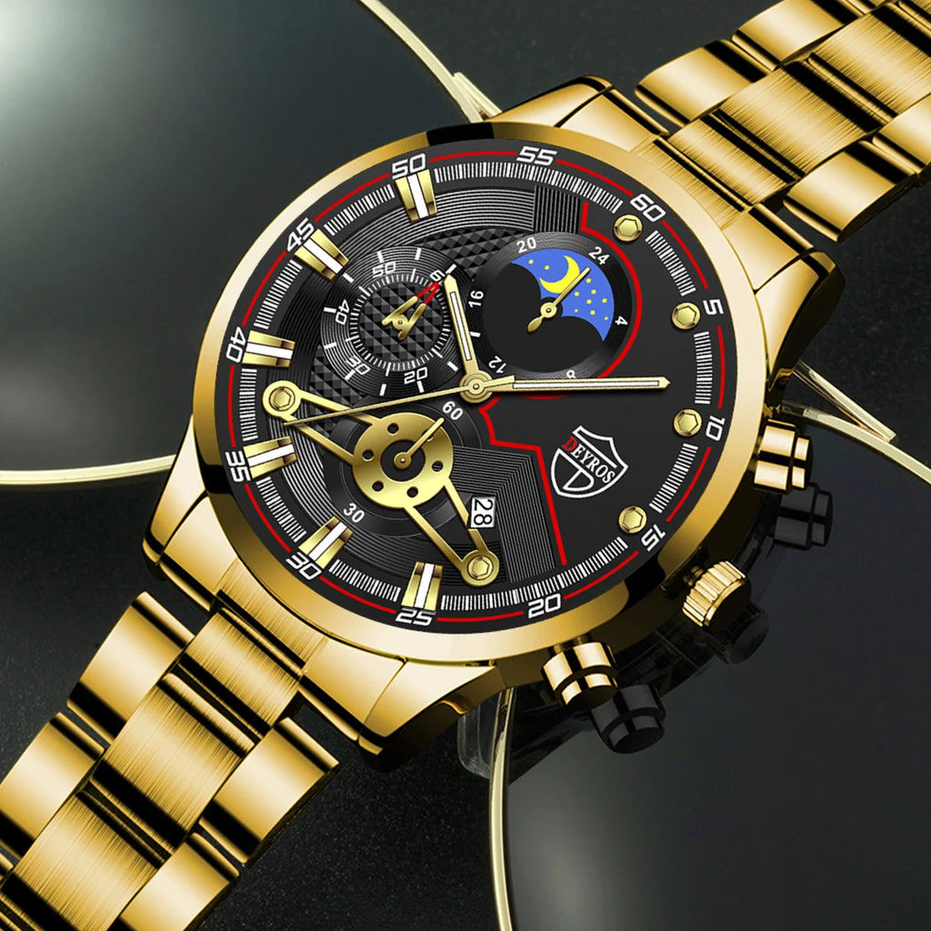 Reloj Hombre Men's Luxury 3-Piece Business Watches Mens Full Calendar Leisure Sports Watch Men Stainless Steel Quartz WishWatch