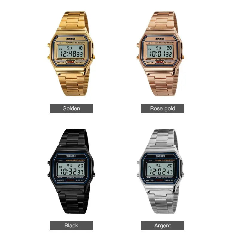 SKMEI Digital Watch for Men Watch Luxury Stainless Steel Electron Waterproof Mens Wristwatches Clock 3Bar Waterproof Reloj Hombr