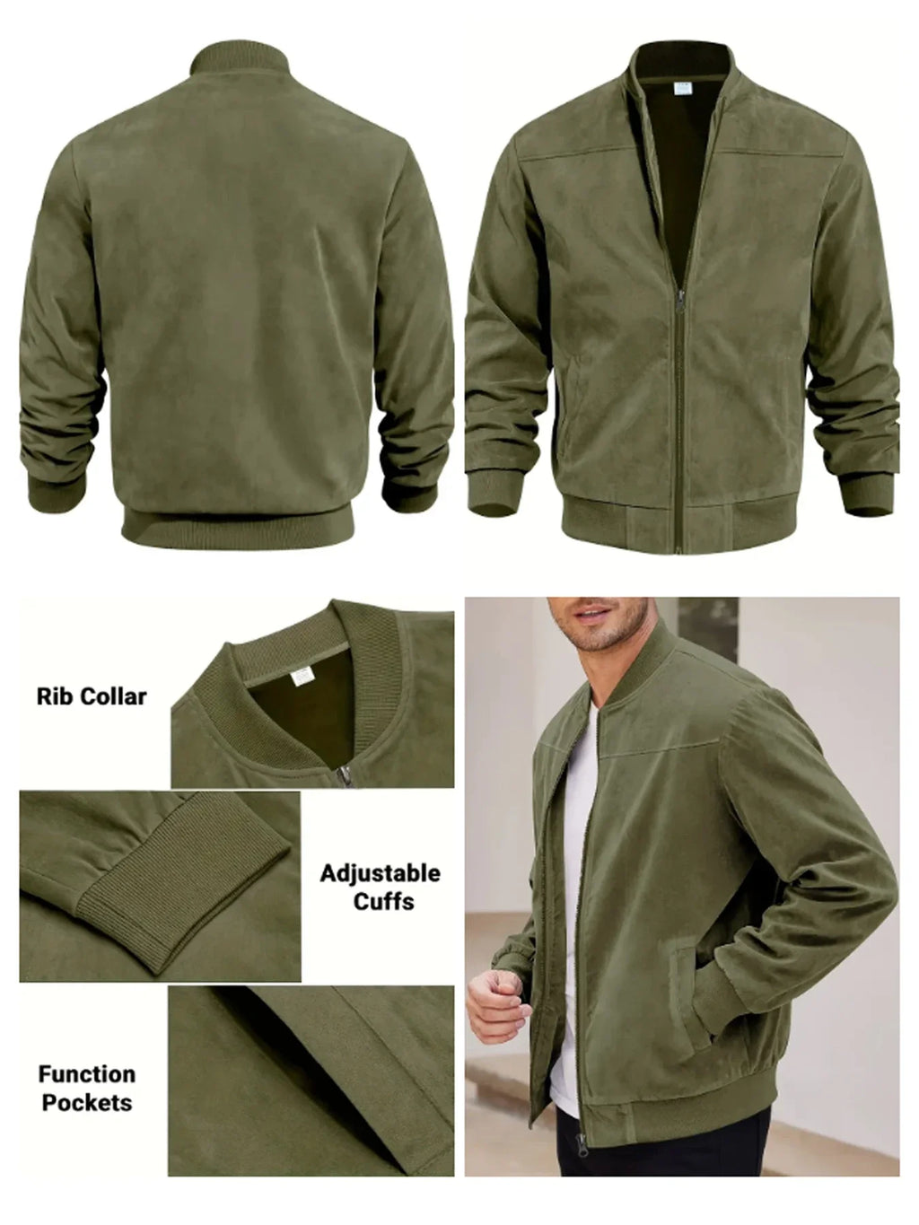 Men's suede nap fabric casual jacket Round neck zipper Solid color Sport Bomber Jacket Casual edition sports and golf fashion