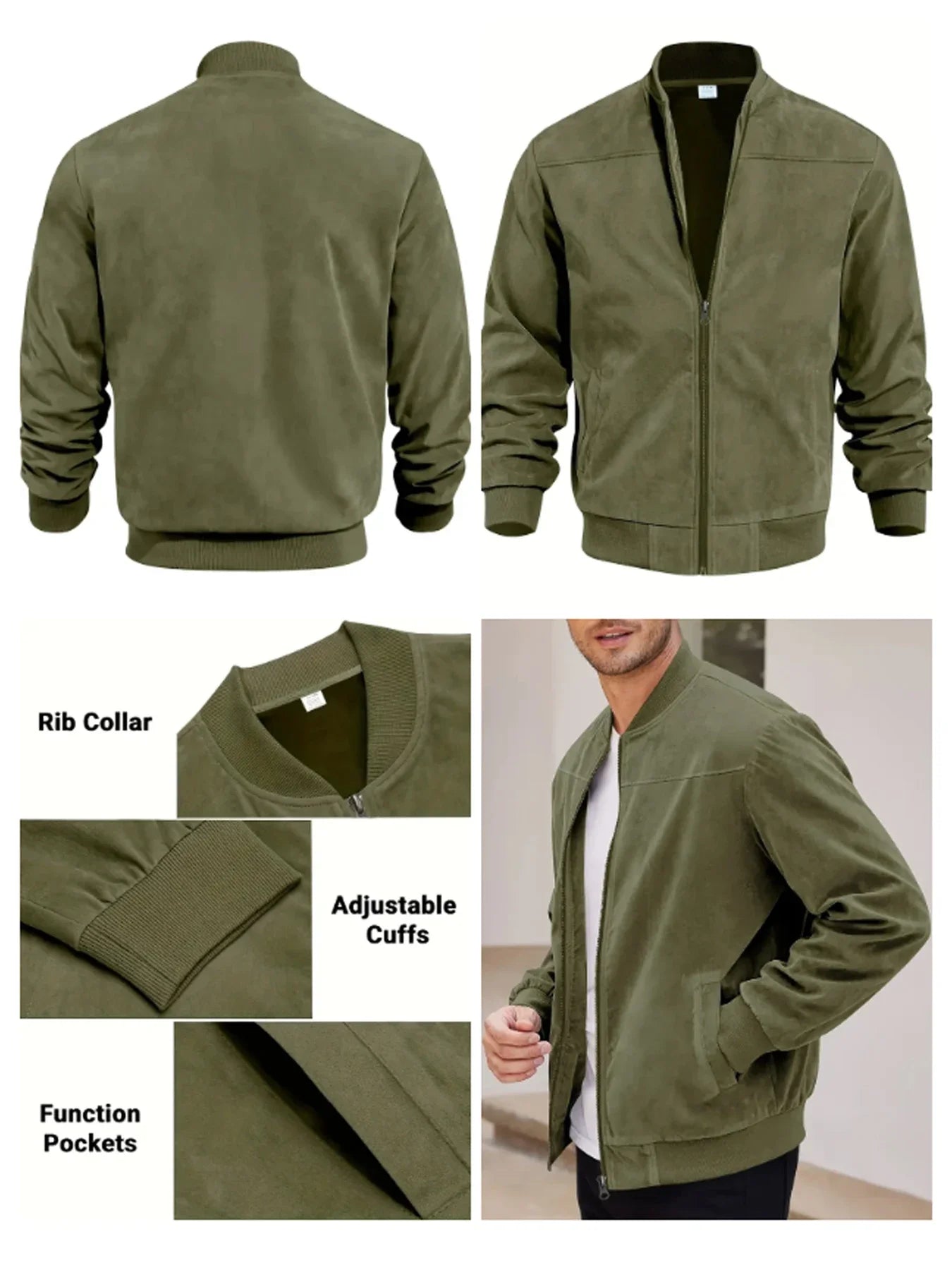 Men's suede nap fabric casual jacket Round neck zipper Solid color Sport Bomber Jacket Casual edition sports and golf fashion