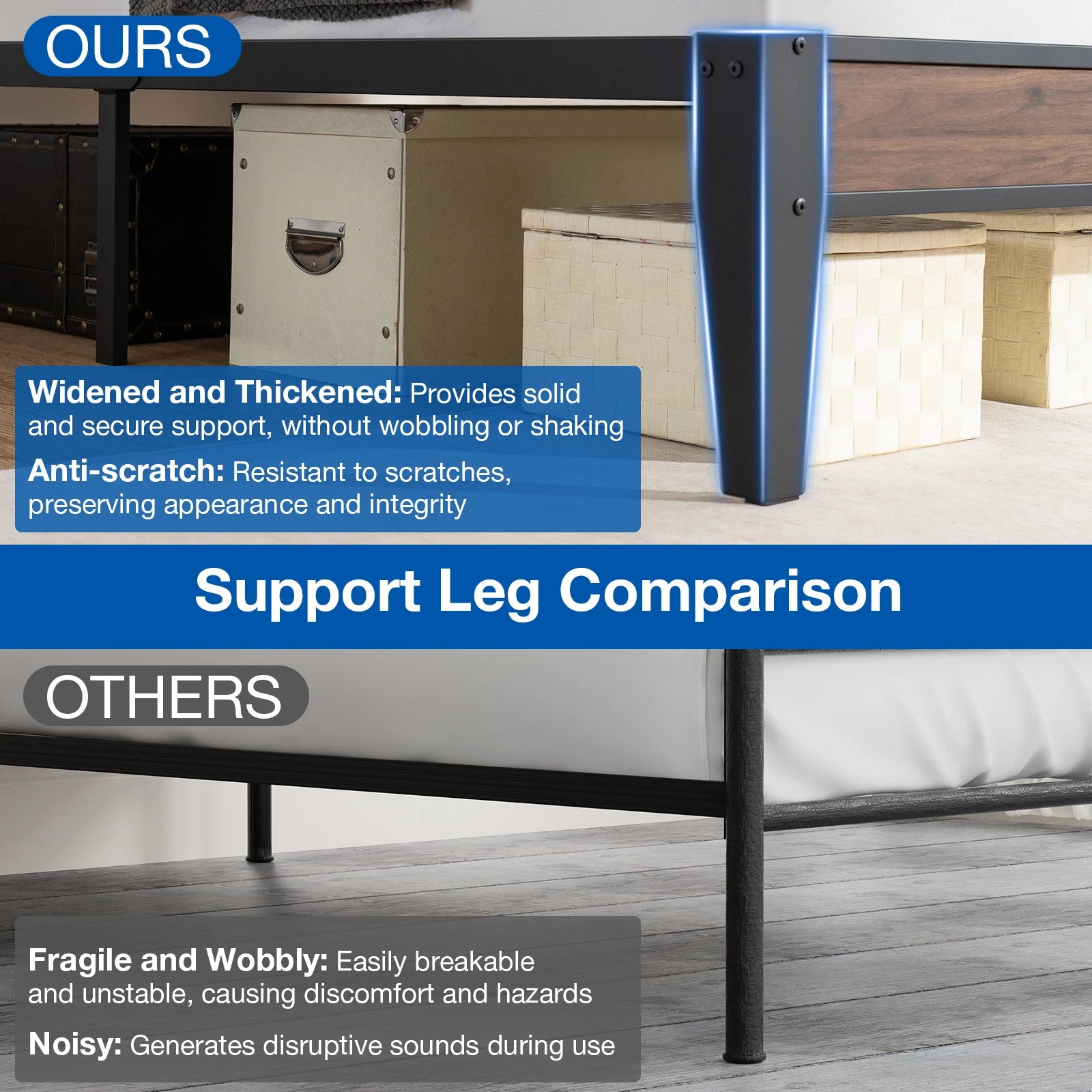 Twin/Full Bed Frame, Headboard Upholstered Bed Frame Platform, All Metal Slats Support Platform Bed Frame with Storage Space