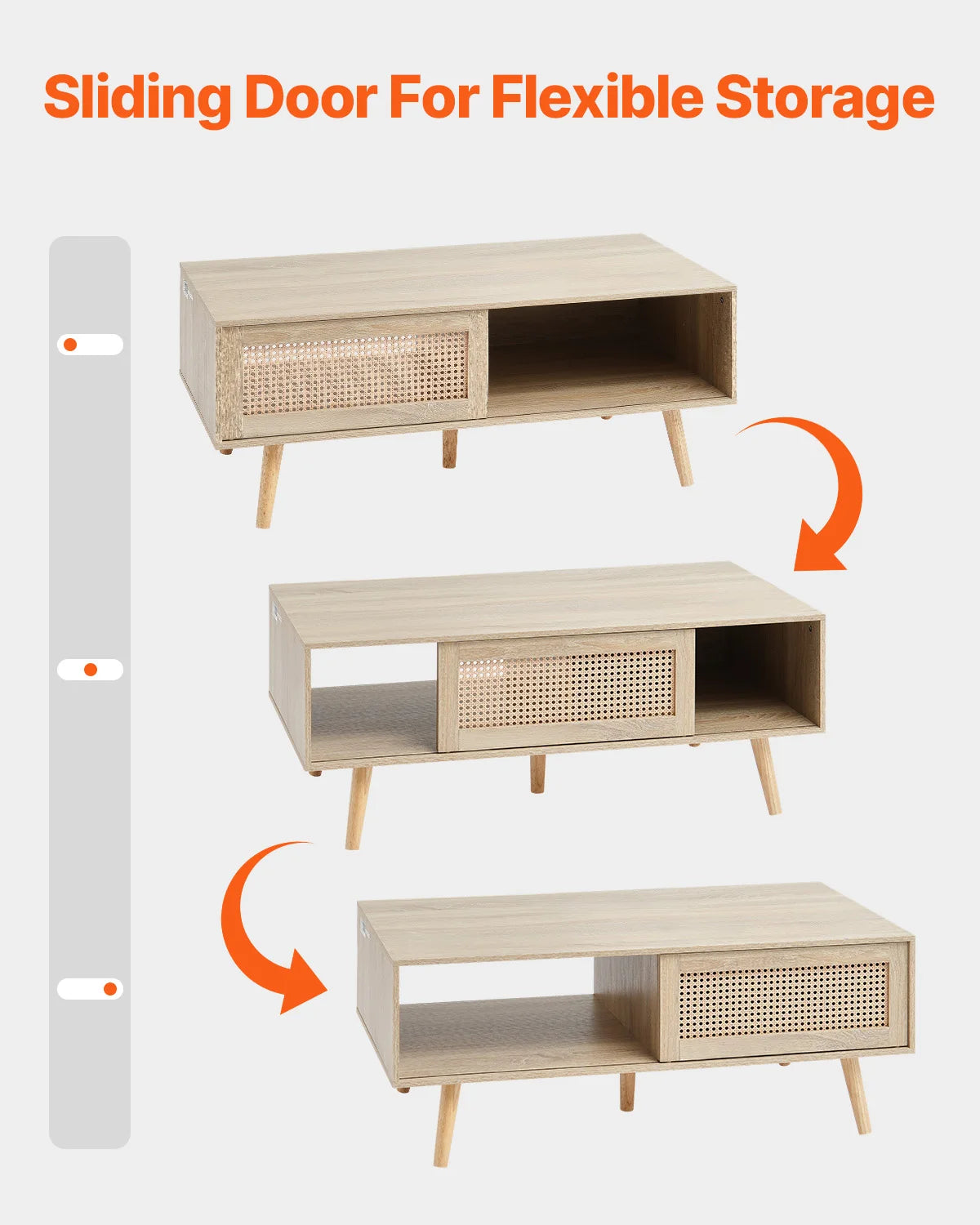 SucceBuy Rattan Coffee Table Rectangle Coffee Table 42-47in Modern Boho Style 2 Layers Storage Coffee Table for Home Bedroom