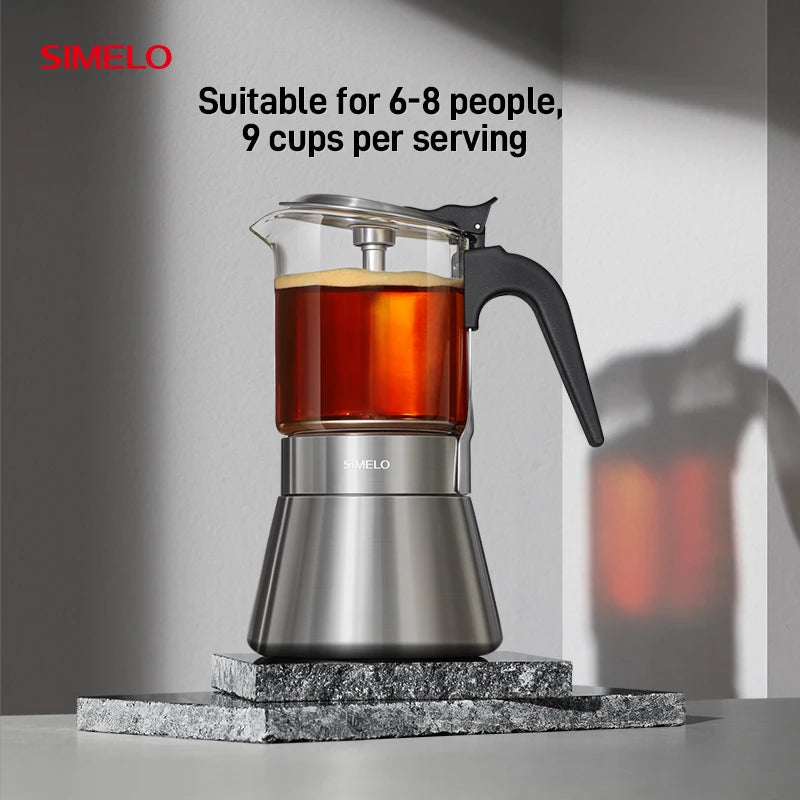 SIMELO Double Valve Moka Pot Stainless Steel Household Coffee Maker Italian Espresso Extraction Machine for Coffee Lovers