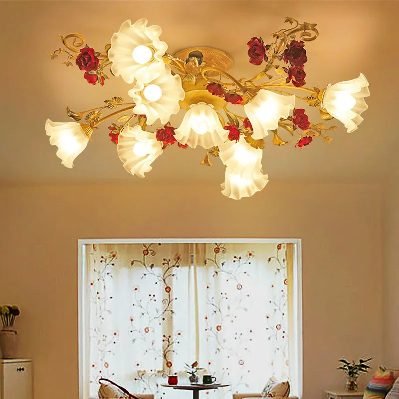 Creative romantic flower ceiling decorative chandelier pastoral retro LED ceiling lights Living room Bedroom Nordic ceiling lamp