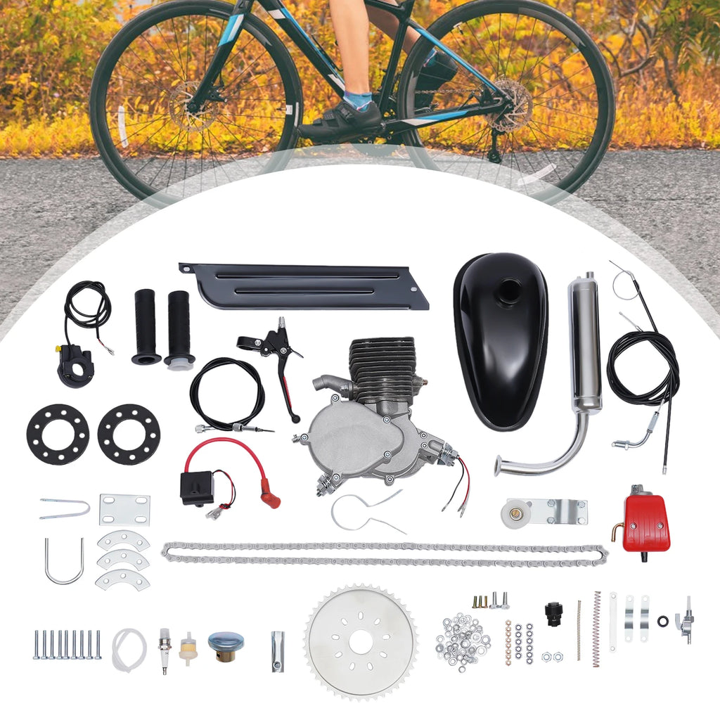 2-Stroke 100cc Bicycle Gasoline Engine Kit,36/44 Teeth Gas Motor,Petrol Engine W/ Air-Cooling System for Most 26" Or 28" Bike