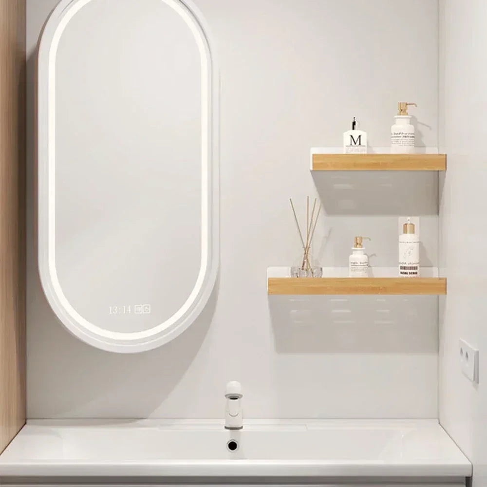 Bathroom Wood Shelf Holder Bath Shower Corner Rack Wall Mounted No Drill Shelves Organizer Kitchen Bathroom Storage Accessories
