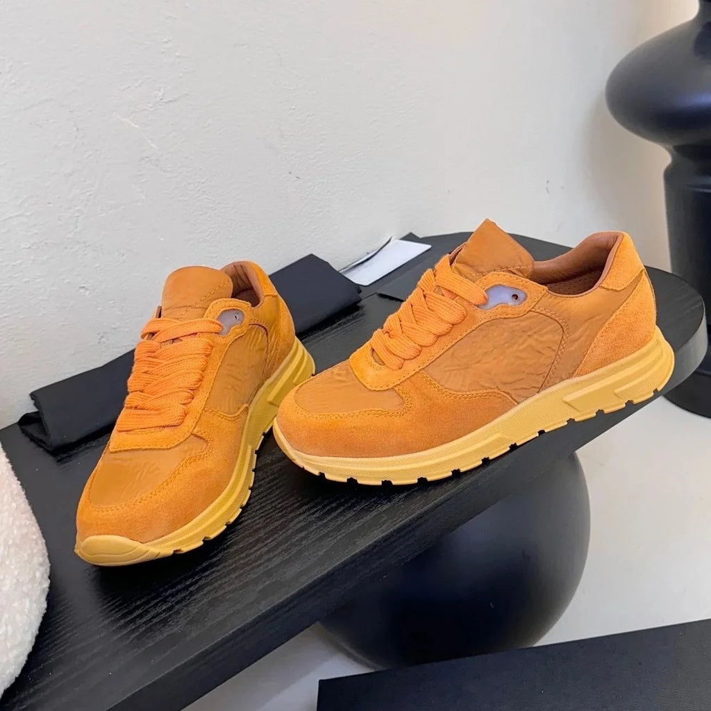 2025 Newest Spring Autumn Real Leather Round-Toe Thick Sole Lace-Up Sneakers Shoes Mix Colors Casual Tennis Shoes Bota Feminina