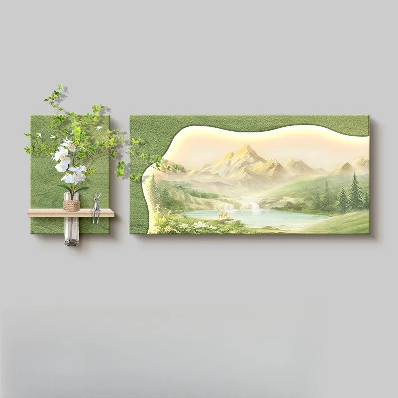 Simple Living Room Decoration Painting Natural Wood Sunshine Sofa Background Wall Hanging Painting High-End Landscape Wall Lamp