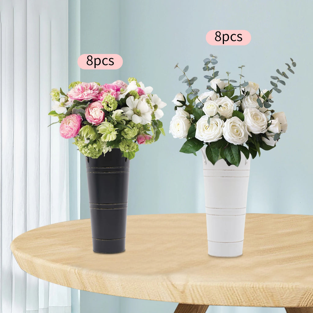 8PCS Black/White Galvanized Metal Flower Bucket Vases Metal Vases, Flower Vases For Flower Arrangements, Fresh/Dried Flowers