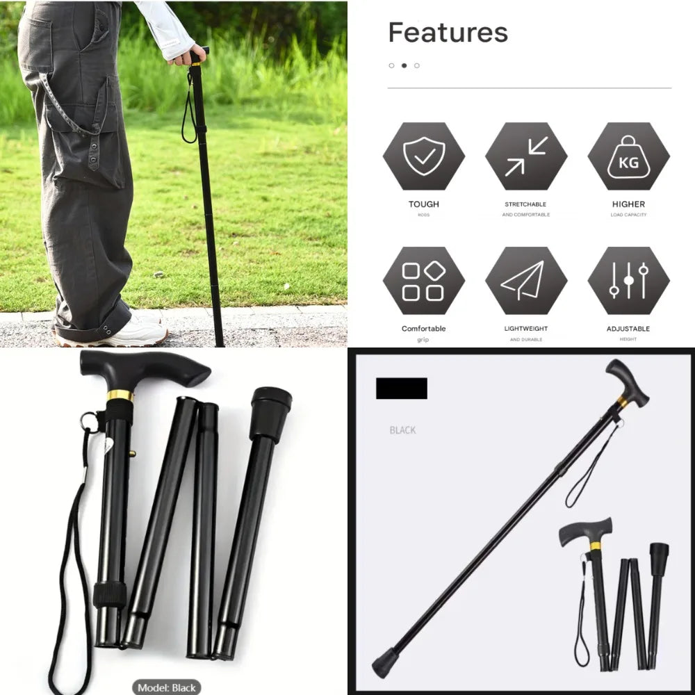 Lightweight Foldable Trekking Pole with Rubber Tip, 4-Section Adjustable Hiking Stick, Non-Slip Design for Hiking, Walking & Out