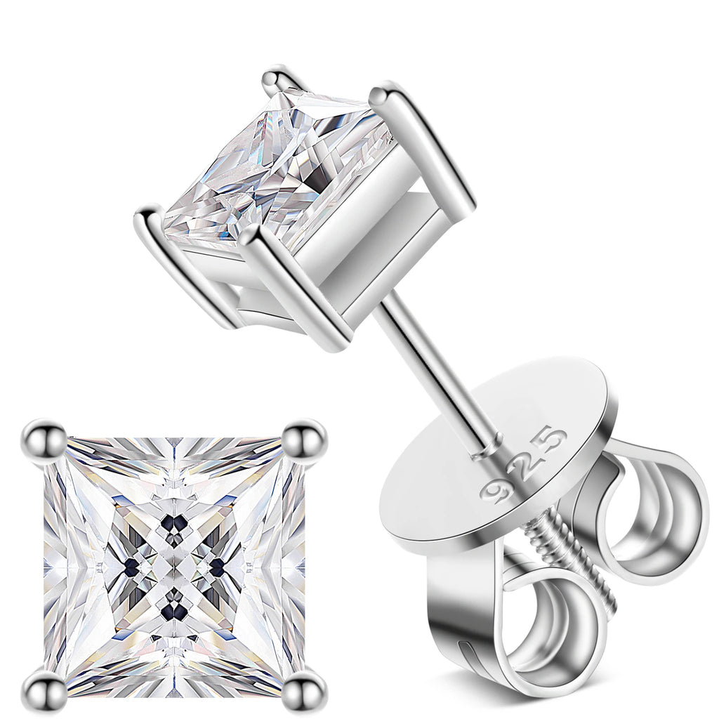 Princess Cut 1-2.4 Ct Moissanite Earrings for Women Men 925 Sterling Silver Sparkling Diamond Ear Studs Fine Party Jewelry Gifts