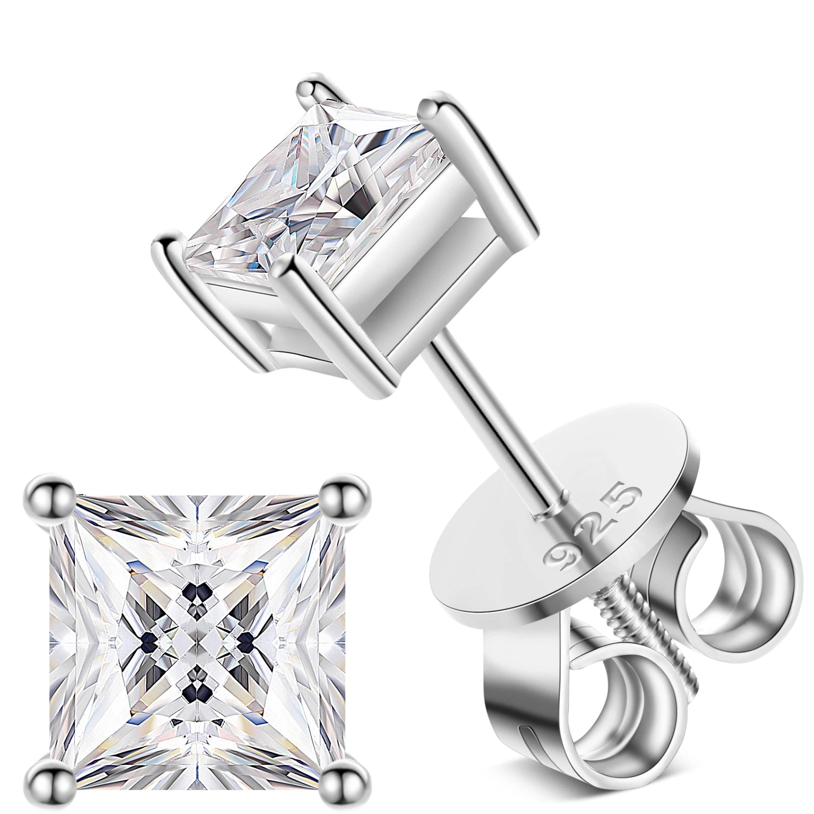 Princess Cut 1-2.4 Ct Moissanite Earrings for Women Men 925 Sterling Silver Sparkling Diamond Ear Studs Fine Party Jewelry Gifts