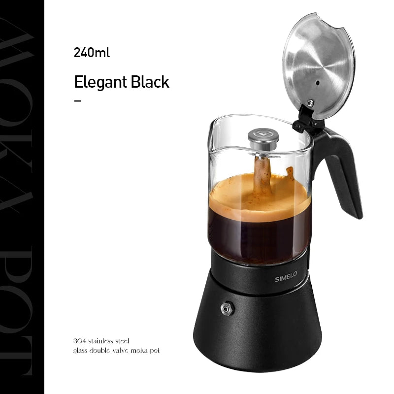 SIMELO Double Valve Moka Pot Stainless Steel Household Coffee Maker Italian Espresso Extraction Machine for Coffee Lovers
