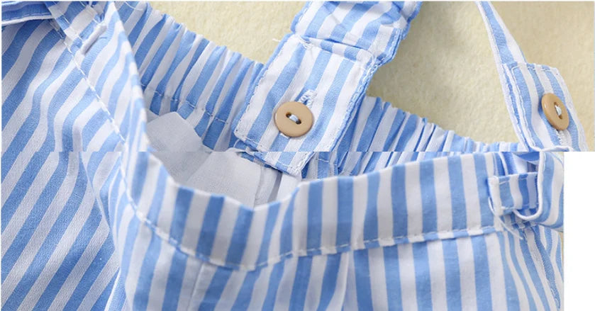 Baby Boys Birthday Outfit 2Pcs Set Short Sleeve Shirt + Striped Suspenders Pants Toddler Summer Clothes Formal Suit Gentleman