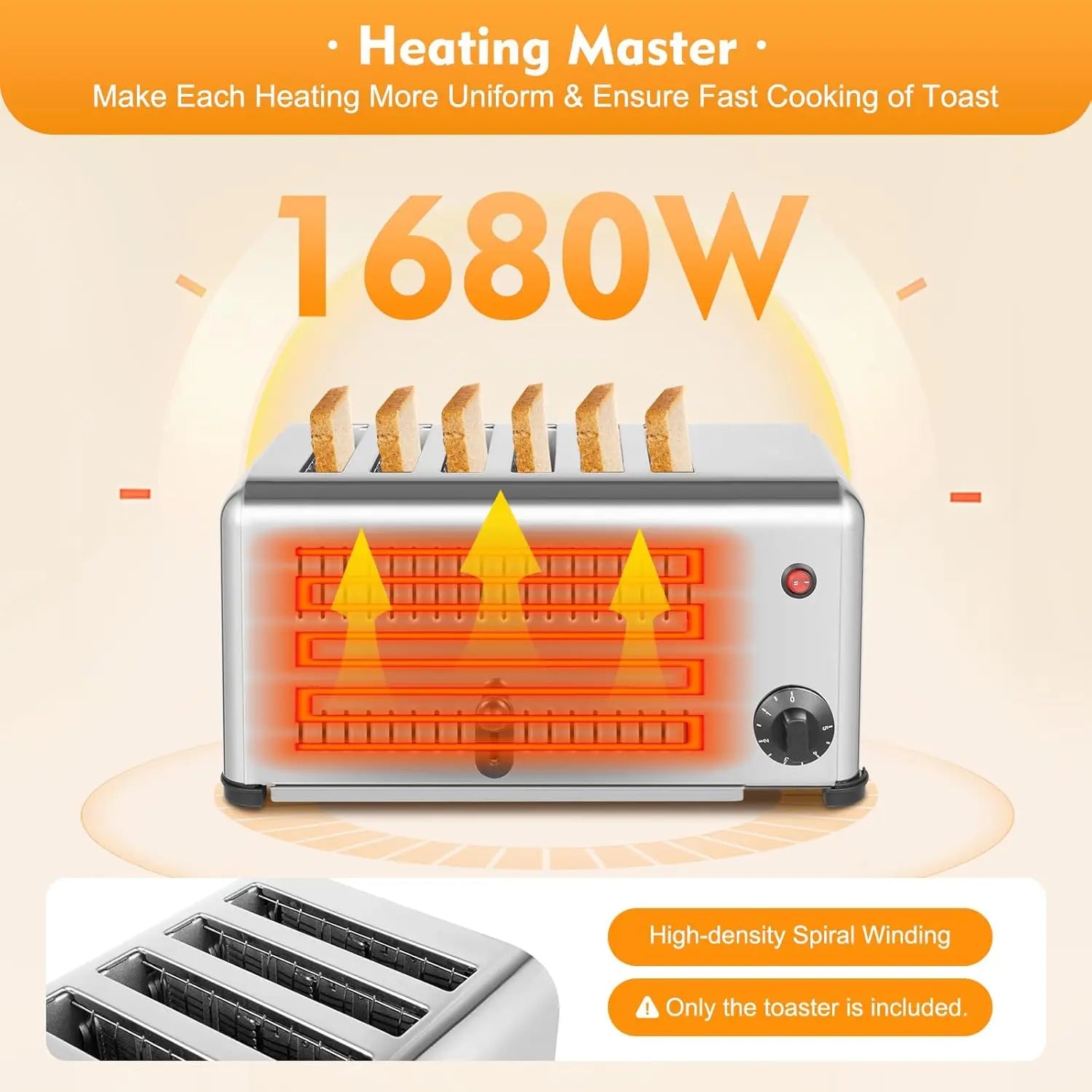 Electric 6-Slice Bread Toaster 1680W Adjustable Timer 110V for Kitchen Home Cooking Appliance