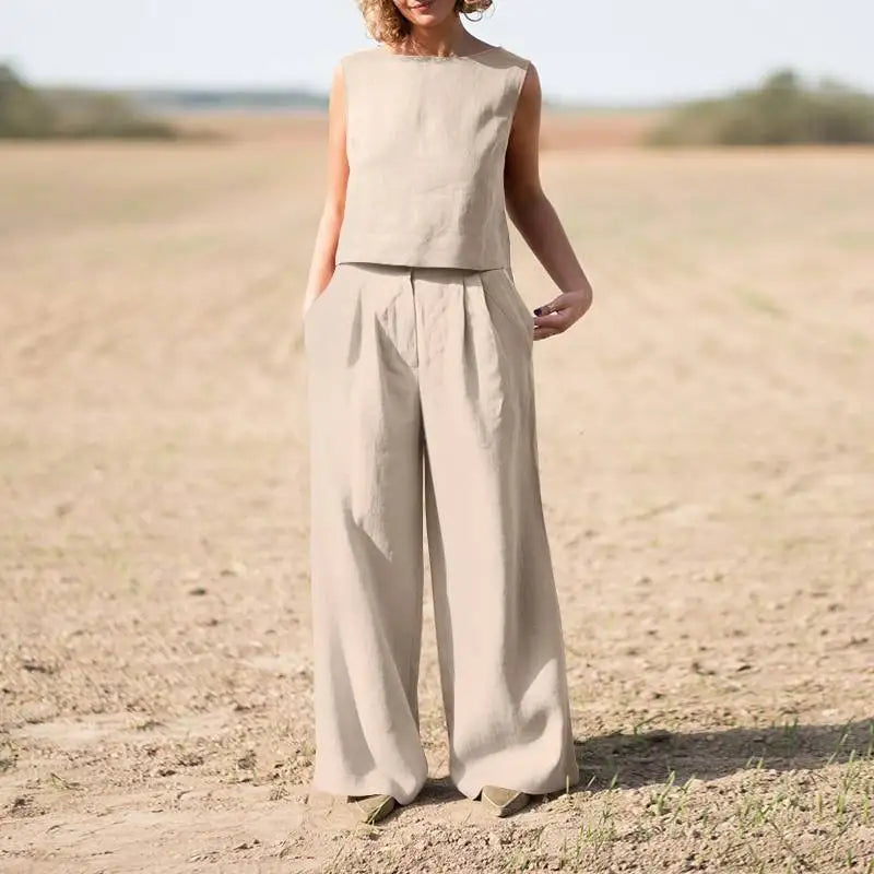 Women's Suit 2025 Women's Solid Color Retro Pants Suit Cotton and Linen Casual Long Sleeve Loose Cotton Suit 2 Piece Set