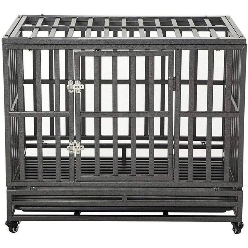 38 Inch Heavy Duty Dog Cage Metal Kennel and Crate for Large Dogs,Easy to Assemble Pet Playpen with Four Wheels,Black … …