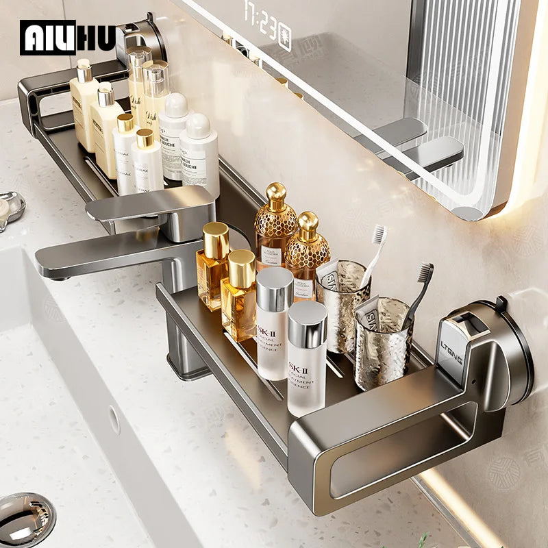 Bathroom Storage Suction Cup Shelves, Non-perforated Installation, Kitchen, Laundry Sink Multi-scene Application