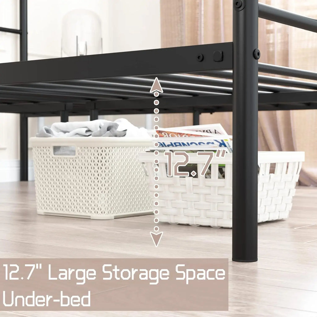 Full Bed Frame with Headboard Full Size Metal Platform Bed with Under Bed Storage, Box Spring Needed