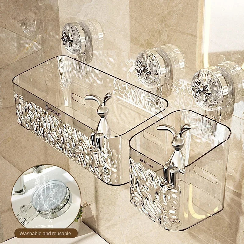 Shower Suction Cup Shelf Basket Light Glacier Pattern One Second Installation bathroom Organizer Storage Rotaeting to Suck Remov