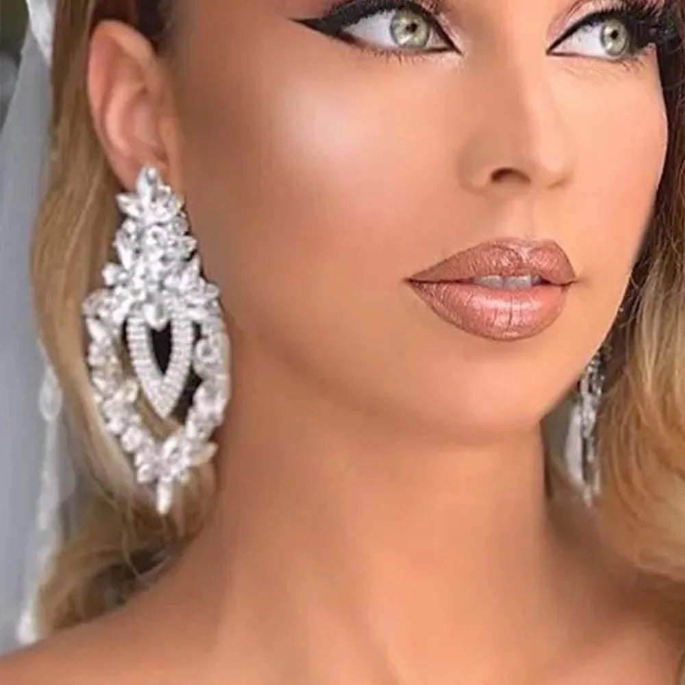 Stonefans Geometric Decoration Earrings for Women Fashion Rhinestone Ear Piercing Accessories Female Wedding Earring Dress Gifts