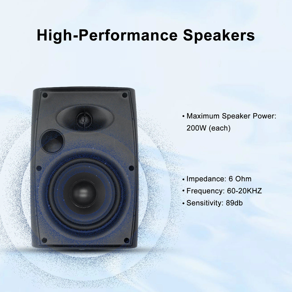 Herdio 4PCS 6.5‘’ 800W Outdoor Bluetooth Speakers Wired Waterproof With Multifunctional Amplifier Wall Mount Speakers For Patio