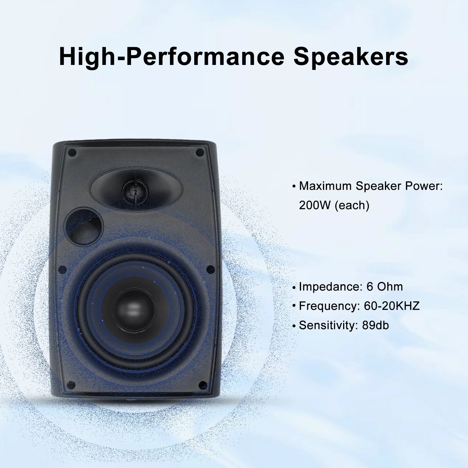 Herdio 4PCS 6.5‘’ 800W Outdoor Bluetooth Speakers Wired Waterproof With Multifunctional Amplifier Wall Mount Speakers For Patio