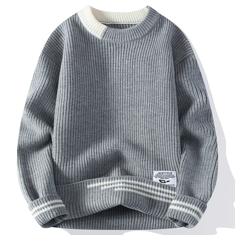 Men Retro Color Collision Twist Sweater Loose Fit Round Neck Knit Jumper Pullover Autumn Winter Casual 4 Colors Knitted Sweaters