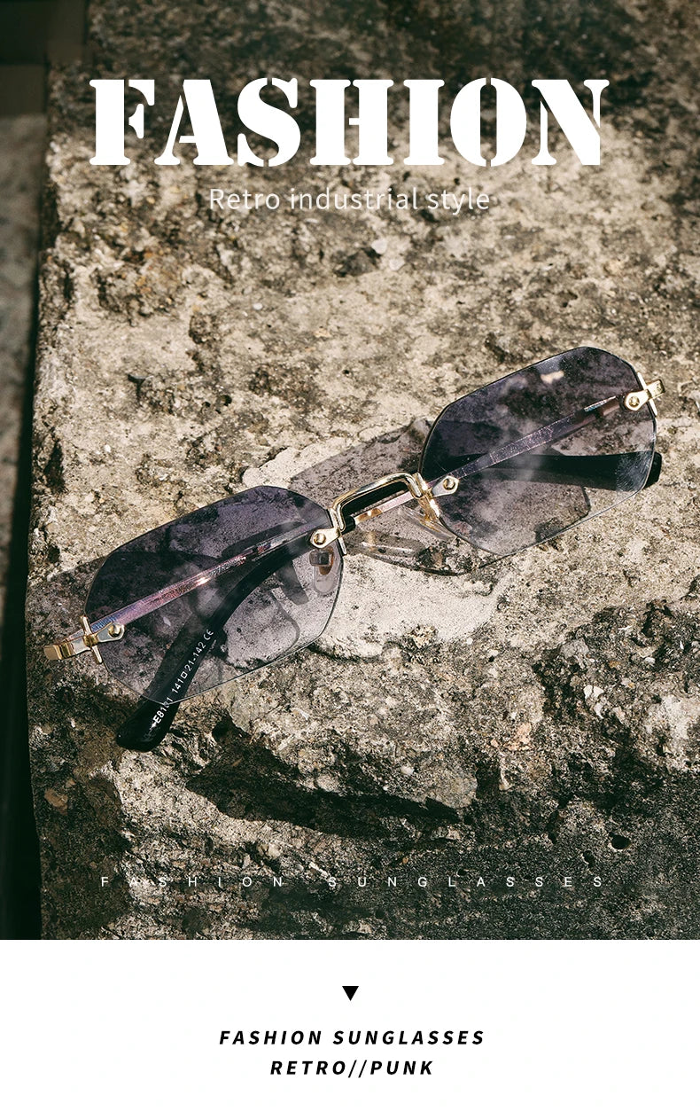 Vintage Rimless Polygon Sunglasses Women Men Luxury Brand Designer Popular Travel Small Frame Sun Glasses Ladies