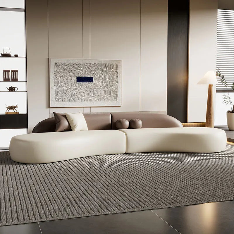 Italian light luxury cat scratching leather curved sofa small apartment modern simple living room high-end minimalist sofa