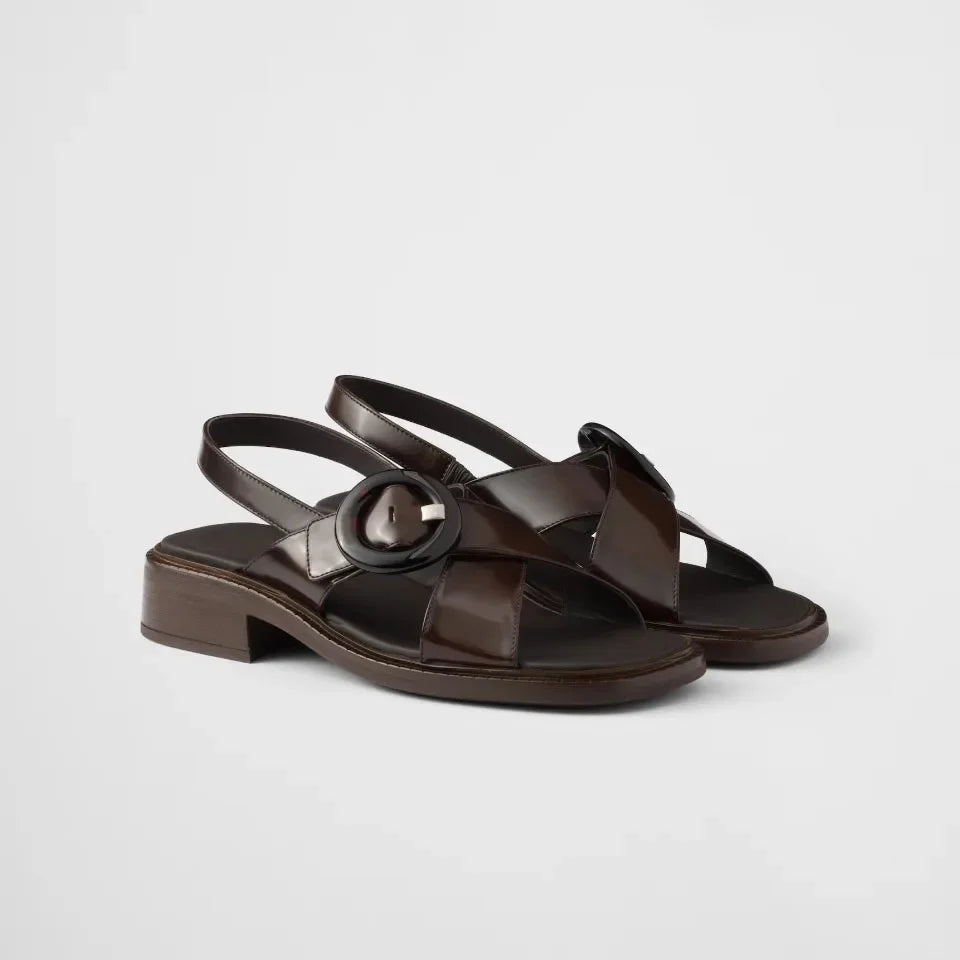 Women's Shoes Brushed Leather Sandals With Buckle Runway Style