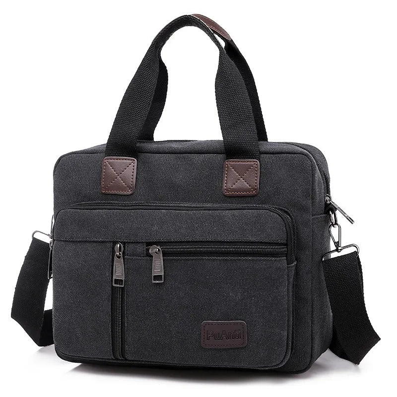 Men's Handbag Canvas Travel Business Shoulder Bag Vintage Document Crossbody Bag